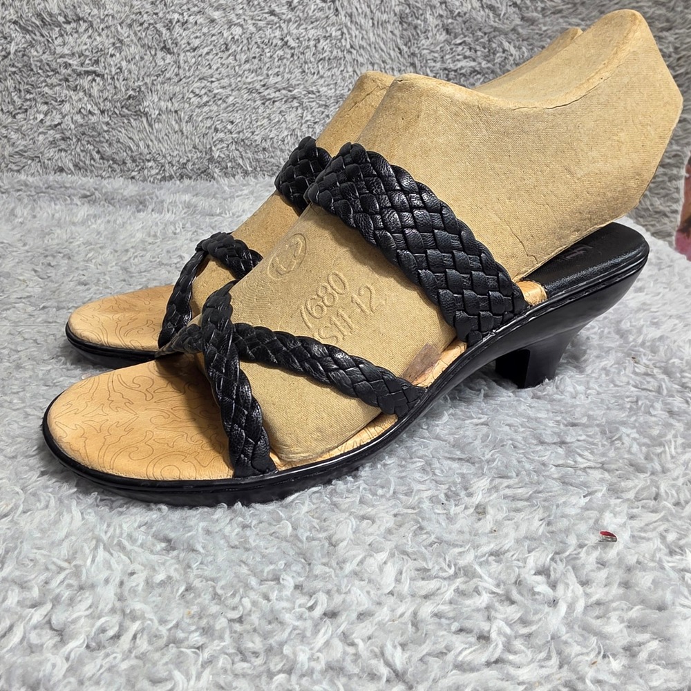 Sofft Strappy‎ Heeled Sandals Black Woven Braided Leather Women 10M Excellent